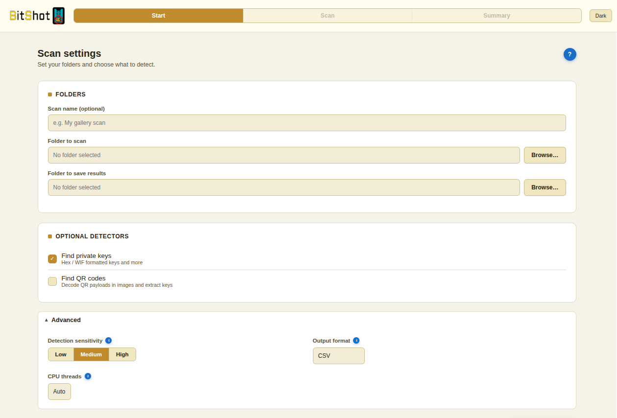 BitShot scan settings
